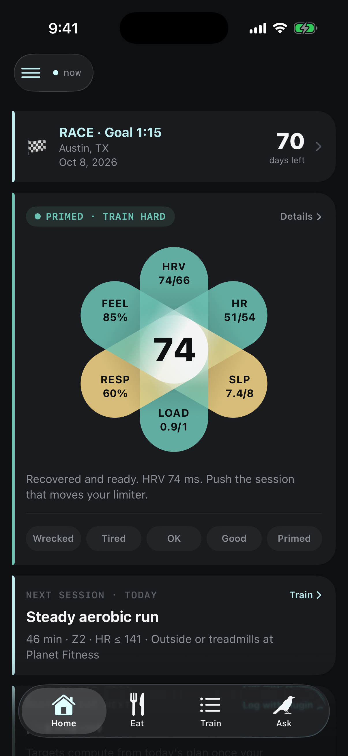 Ravns Home — the morning readiness screen
